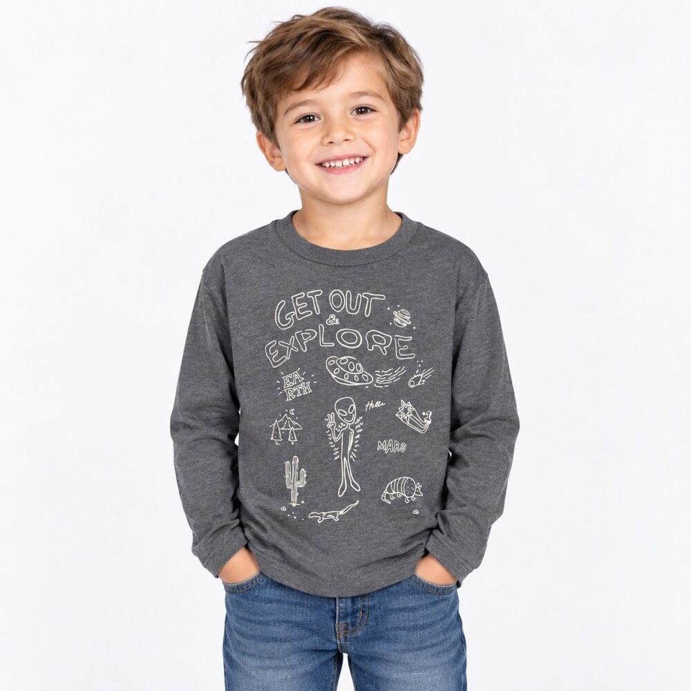 Garanimals Boys Charcoal Heather Get Out & Explore Graphic Long Sleeve Top 5T